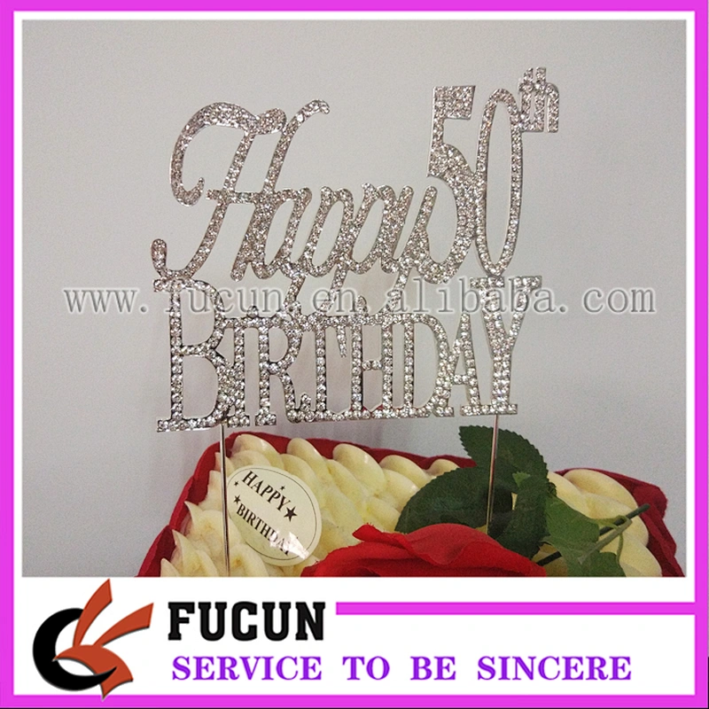 high Rhinestone 50th Birthday Wedding Cake Topper Silver Crystal Monogram
