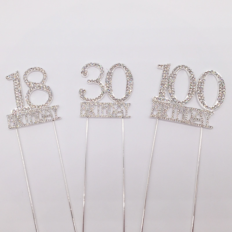 Silver birthday cake stick cupcake dessert insert topper cake stand topper for wholesale