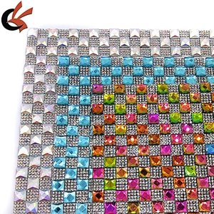 2019 new sparklyl rainbow square glass rhinestone mesh heat transfer rhinestone mesh