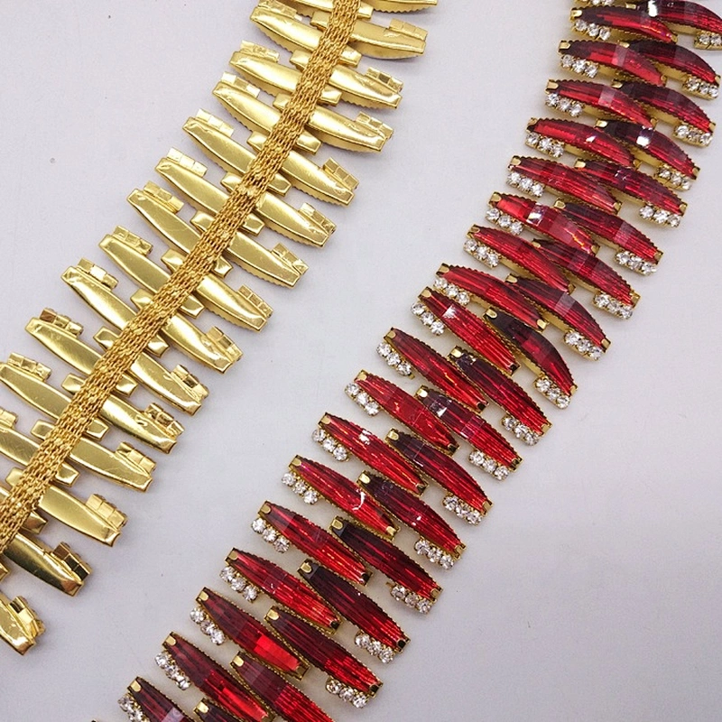 DIY Costume Sew On Gold Metal Custom resin color rhinestone trimming