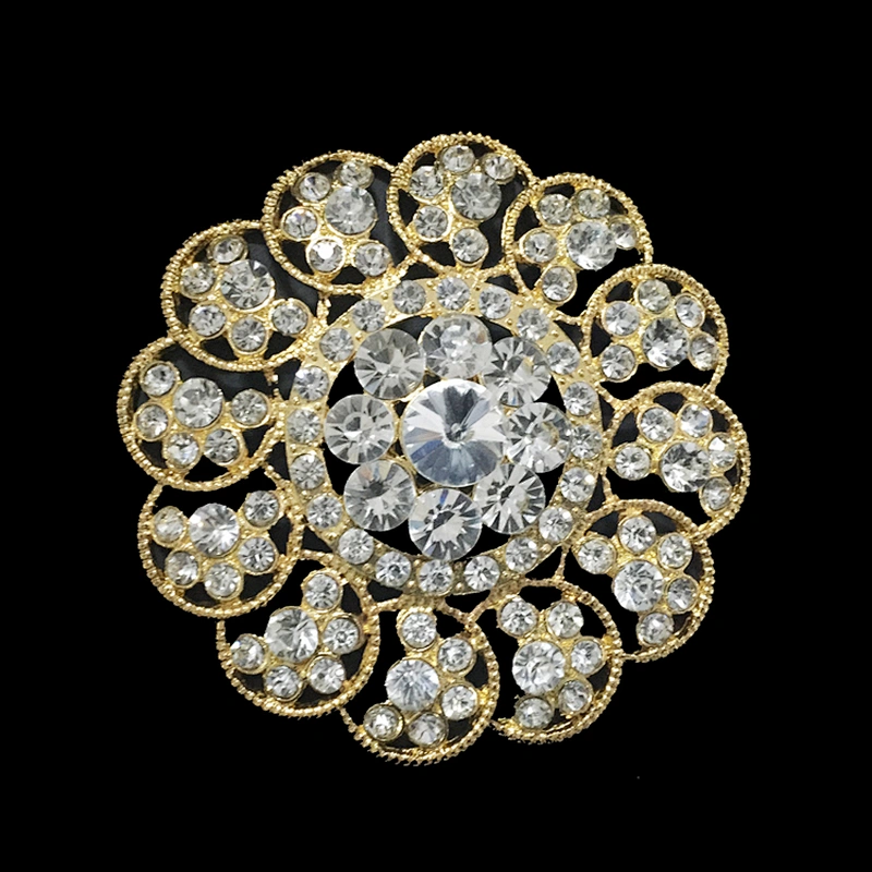 Factory Handmade Gold Base Rhinestone Flower Brooch Big Crystal Brooch Wholesale