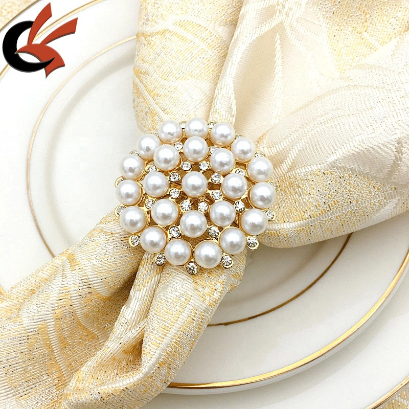 Metal Gold Plated Bling Pearl Napkin Ring for Table Decoration
