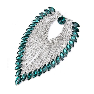 New Product 8.5*13.5cm Custom Sew On Clear Rhinestone Applique