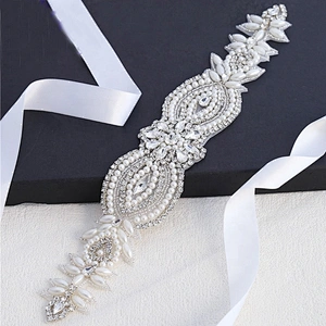 Wholesale Costume Beads Rhinestone Wedding Bridal Beaded Lace Ribbon Headpiece Trim Appliques