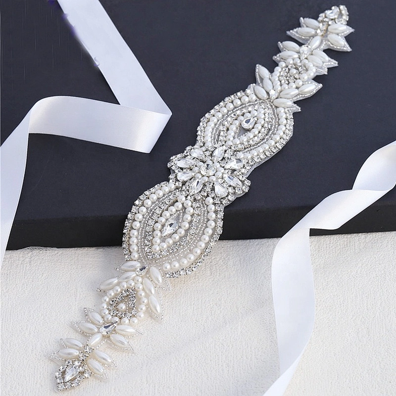 Wholesale Costume Beads Rhinestone Wedding Bridal Beaded Lace Ribbon Headpiece Trim Appliques