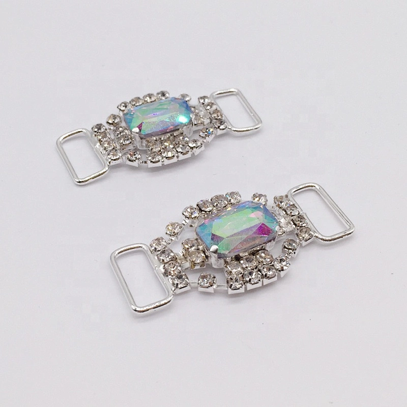 Clear Silver Plated AB Rhinestone Centre Buckle For Swimwear