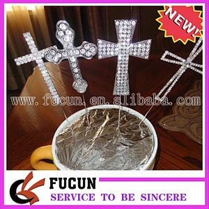 Large clear Rhinestone ivory pearl Cross Christening Cake Topper cake Decoration
