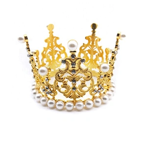 New small rhinestone pearl crown cake topper for wedding party cake decoration