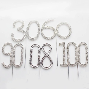 small size wedding rhinestone table number birthday numeral cake toppers wholesale