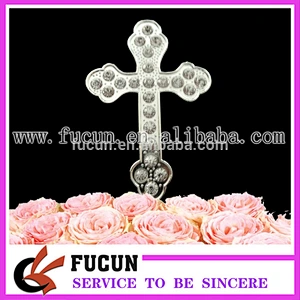 popular 2017 hot sell crystal diamond rhinestone illuminated cross cake toppers party supply