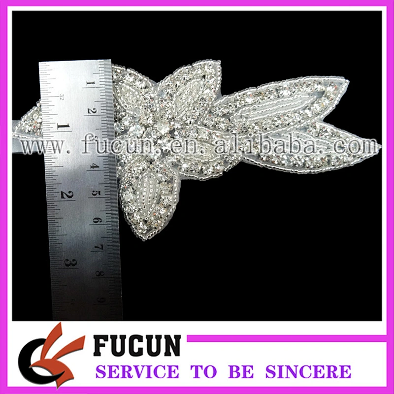 Beaded Applique Wholesale Bridal Rhinestone Flower Appliques hand embroidery designs