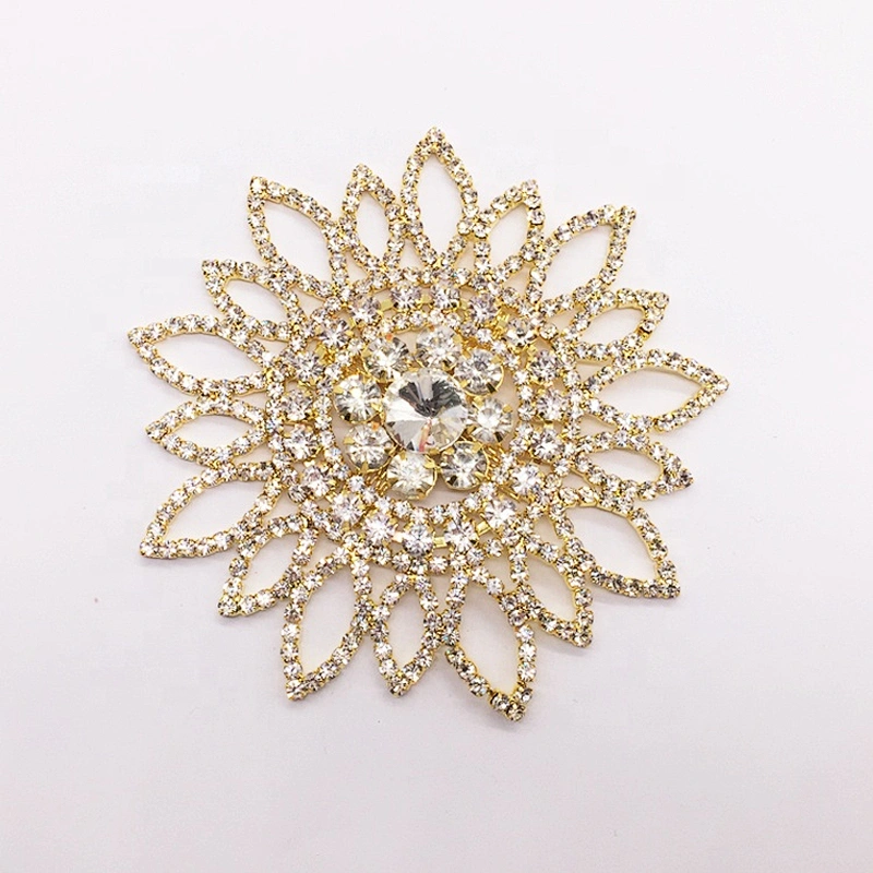Gold Beaded Crystal Rhinestone Flat Floral Patches Embroidery Patch Applique For Garment Accessories