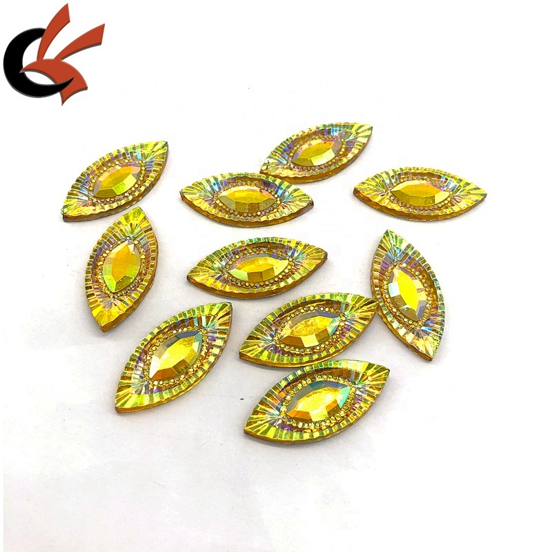 Shining Yellow AB Horse Eye Resin Rhinestones Sew On Flatback Beads Stone
