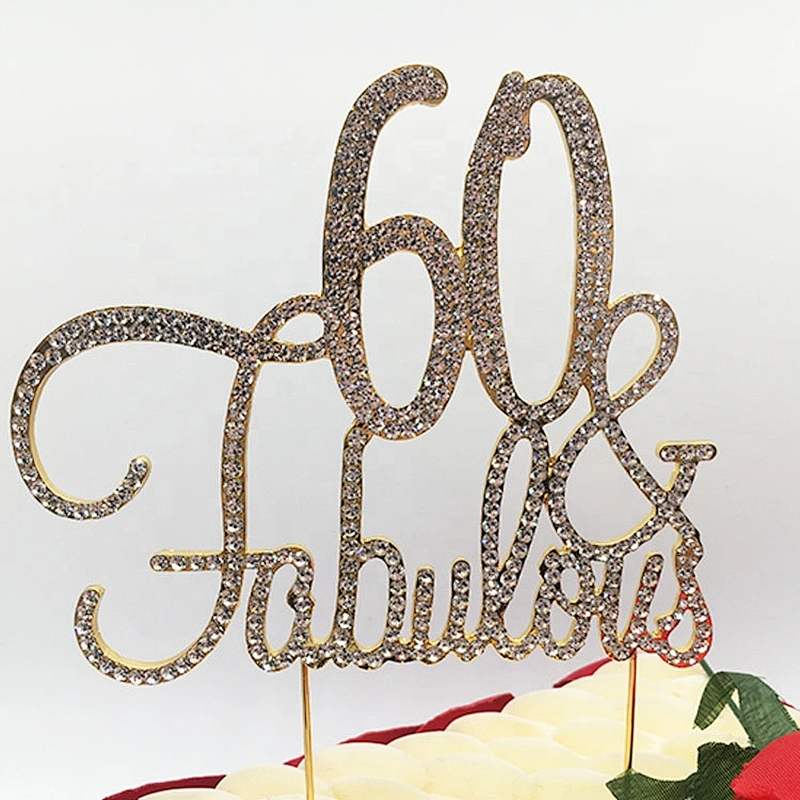 Large Sparkling gold Rhinestone 60 and Fabulous birthday cake topper Happy Birthday Cake Topper for party decorations