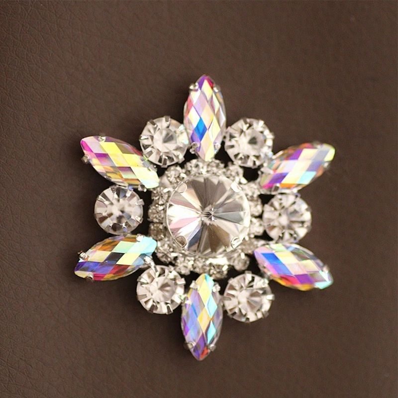 Crystal Flower Rhinestone With Claw Setting Silver Back Rhinestone Applique Buttons For Garments