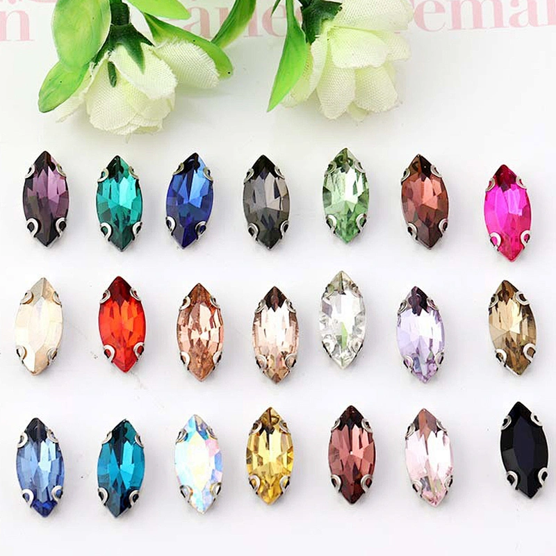7x15mm sew on chaton montee horse eye glass rhinestone with claw
