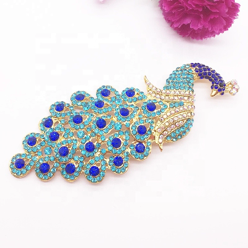 Peacock Shaped Rhinestone Brooches Peafowl Design Blue Crystal Pin Brooch