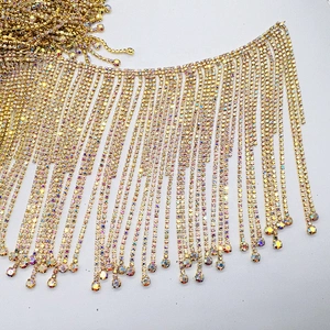China factory fashion latin dance dress gold long pattern rhinestone pendant trims chain