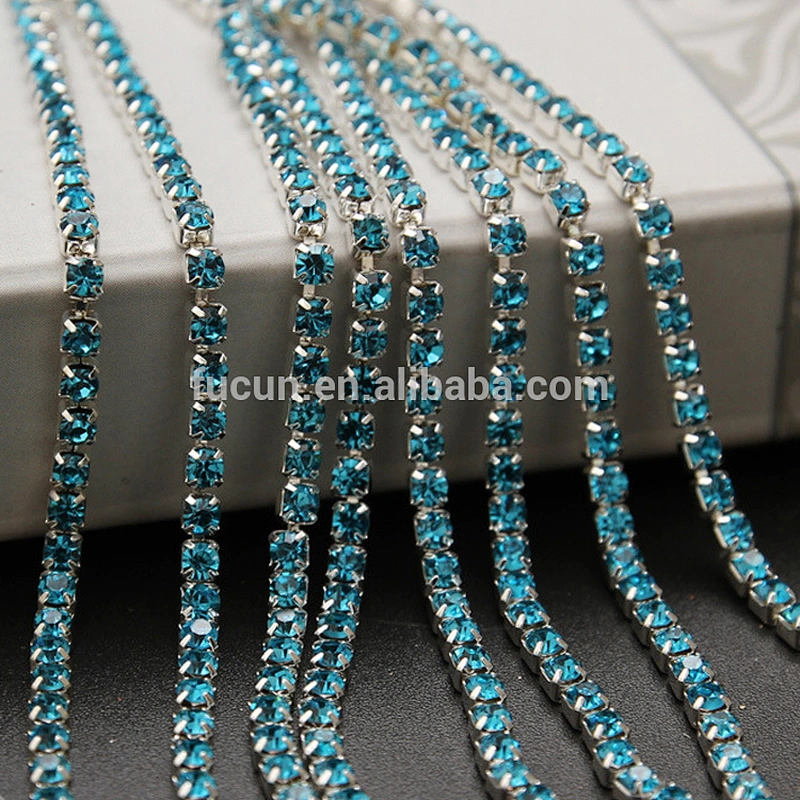 6mm ss28 Aqua color DMC rhinestone trim chain roll rhinestone brass cup chain