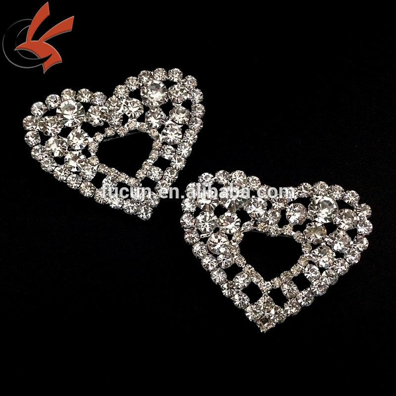 Stylish Jewelry Double Heart Shape Full Rhinestone Brooch Gift