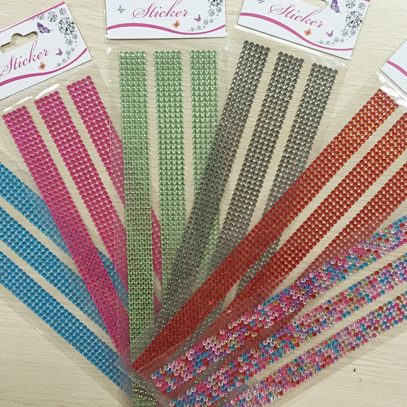 Fancy cheap price 5 rows assorted colors self adhesive sticker sheet rhinestone sticker for decoration