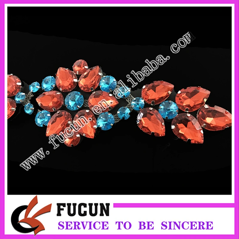 Shiny flat back sew on rhinestone applique for women dress