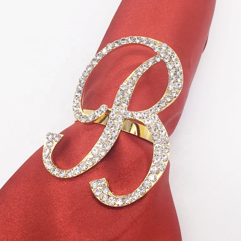 Metal crystal napkin rings gold plated alphabet rhinestone napkin ring for customs