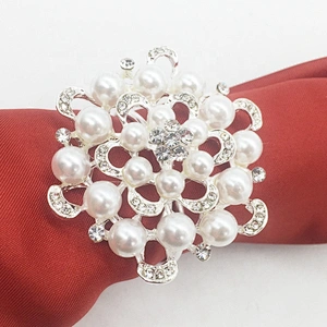 Cheap White Pearl Rhinestone Napkin Ring For Tablewares Decorations