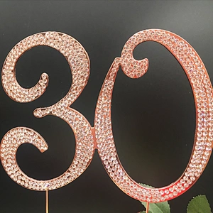 Amazon hot sell style rose gold plating Crystal Birthday figure number rhinestone cake topper