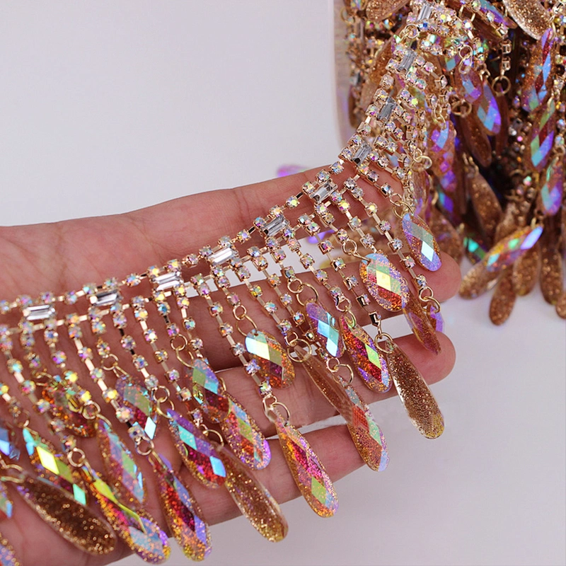 High quality water drop resin rhinestone gold glitter stone trims for Latin dance skirt decoration