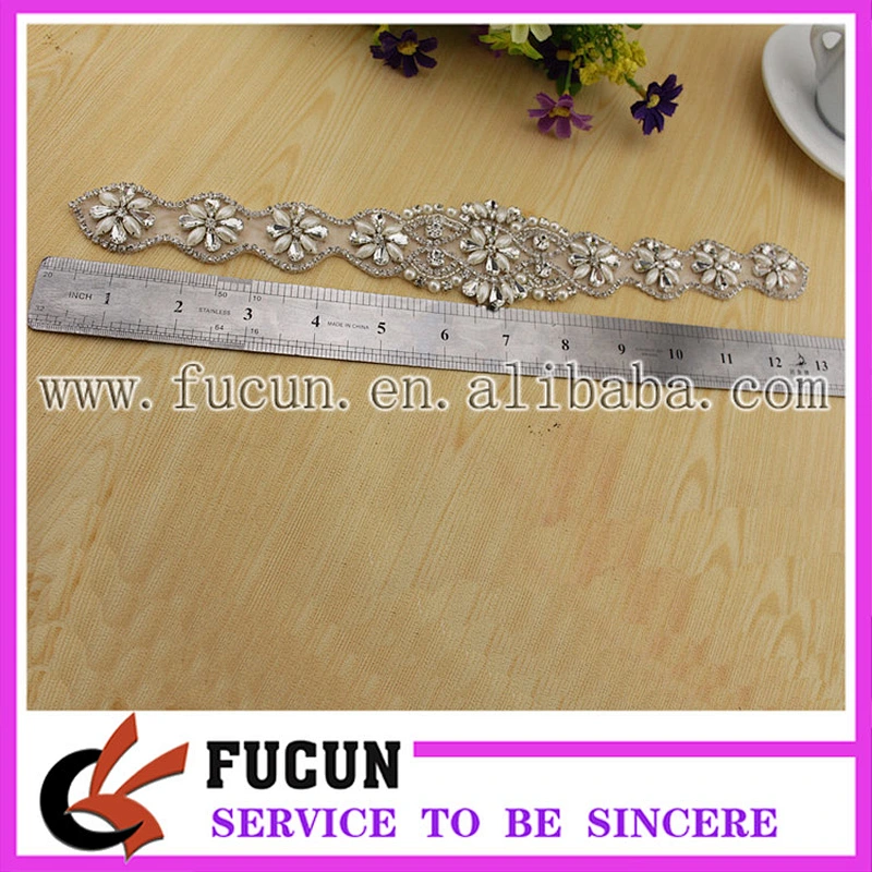 beads embroidery patch headband,crystal wedding sash lace applique flower for girl dresses