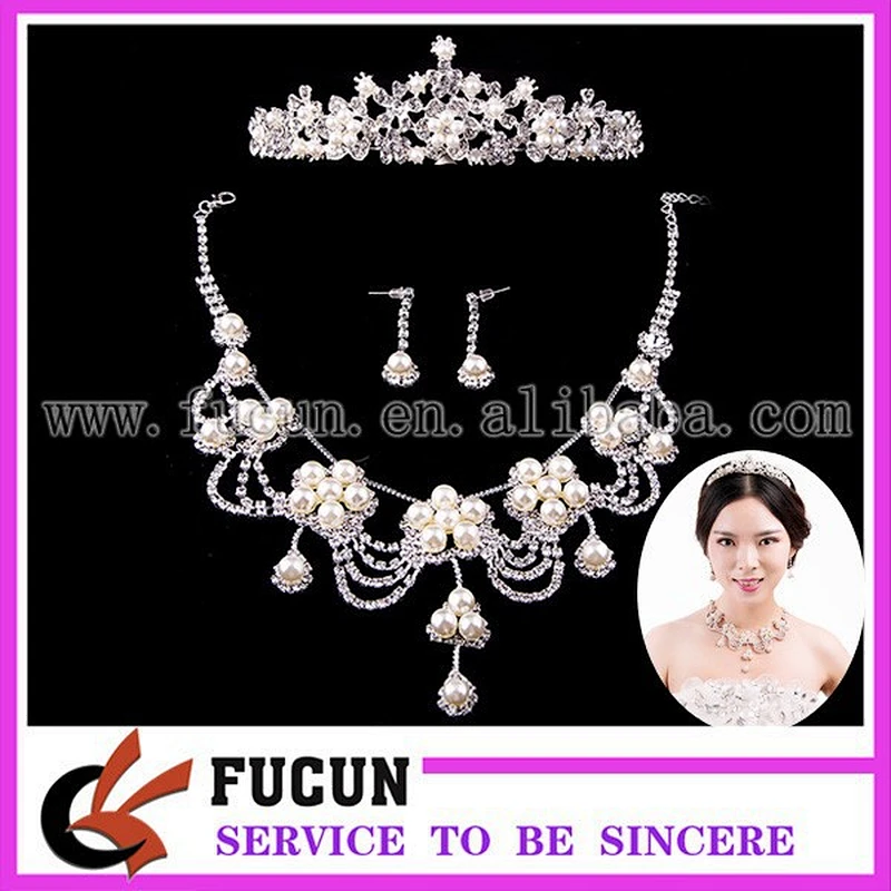 Elegent pearl Rhinestone drop Jewelry Set Crystal Wedding bride tiara,earings,necklace