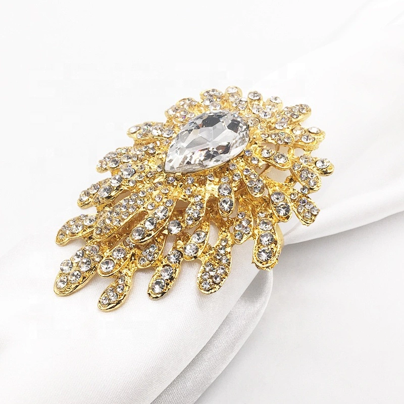 High quality wedding table accessories luxurious floral rhinestone jewelry silver metal napkin holder