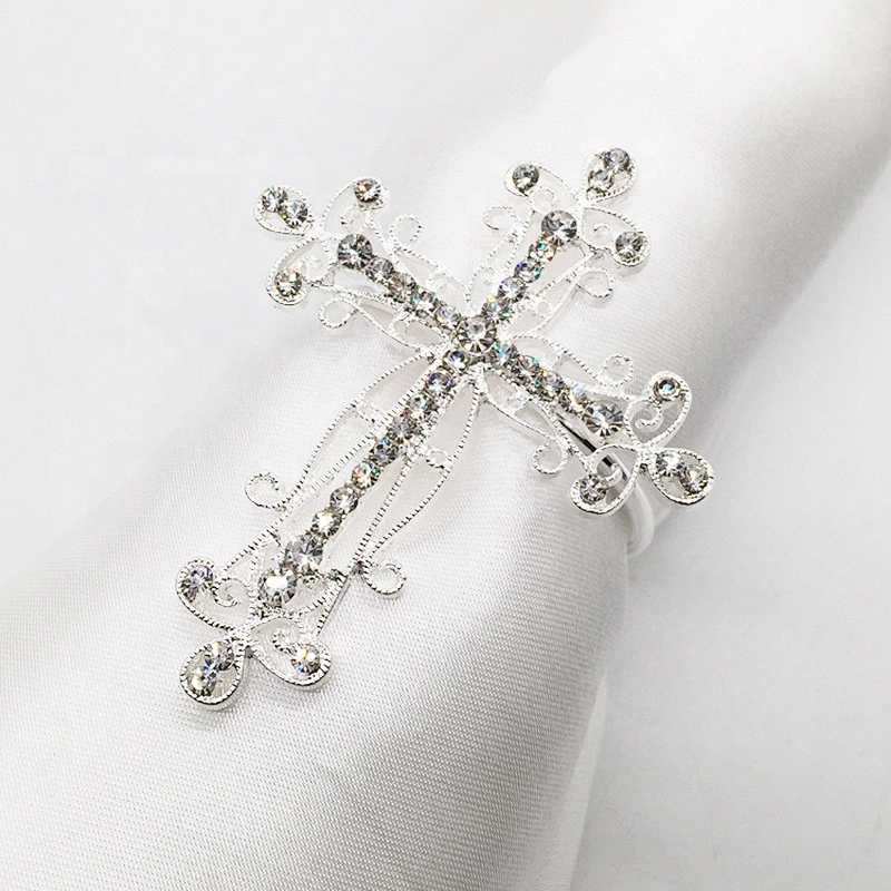 Wedding Decors Rhinestone Metal Hammered Cross Napkin Ring