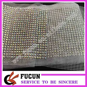 Factory price high quality silver gold backing 24 rows with clear crystal rhinestone trimming mesh for sewing wedding