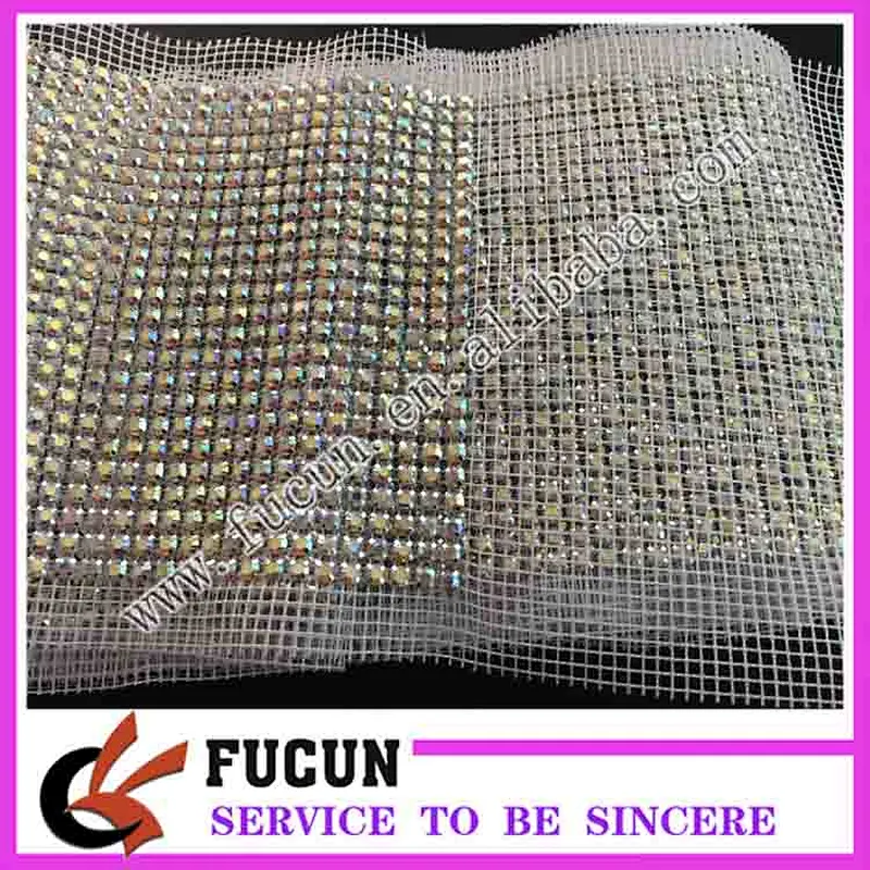 Factory price high quality silver gold backing 24 rows with clear crystal rhinestone trimming mesh for sewing wedding