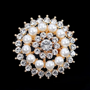 Custom Fashion Small Ivory Pearl Clear Rhinestone Brooch