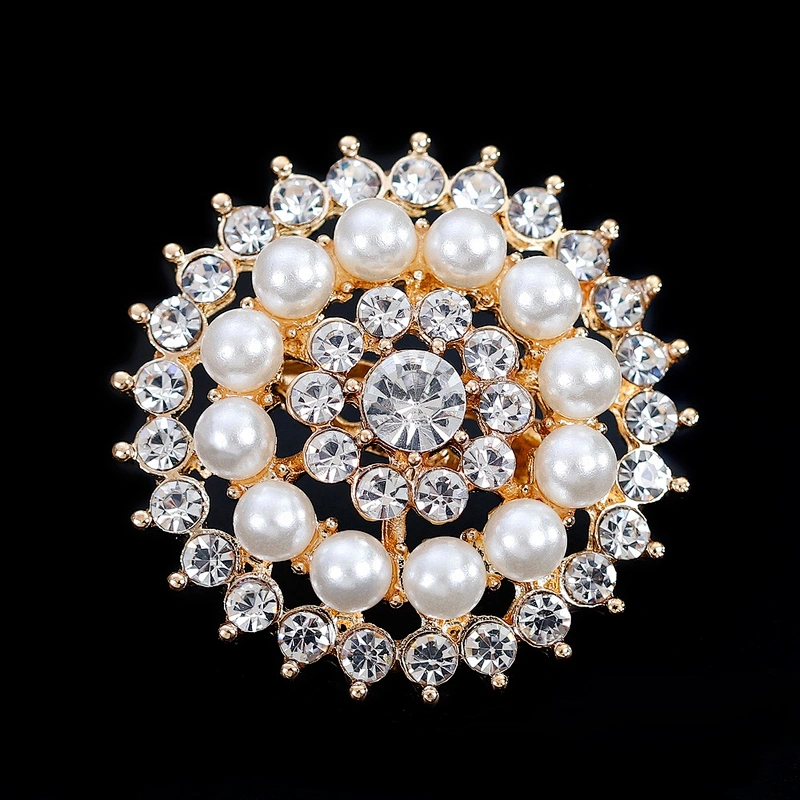 Custom Fashion Small Ivory Pearl Clear Rhinestone Brooch