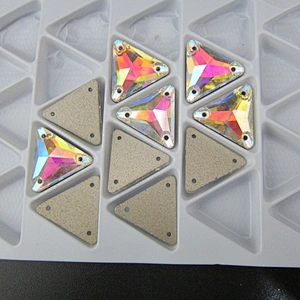 16*16mm Sew On Crystal Glass Triangle Shape Three Holes Gemstone Jewelry Making Glass Stone