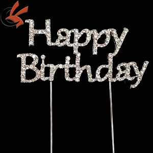 Cake Topper with Rhinestone Happy Birthday Letters Design Topper Pick Stick
