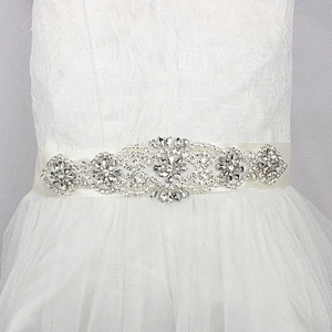 custom design glass beaded lace rhinestone trim applique sash belt for wedding dresses