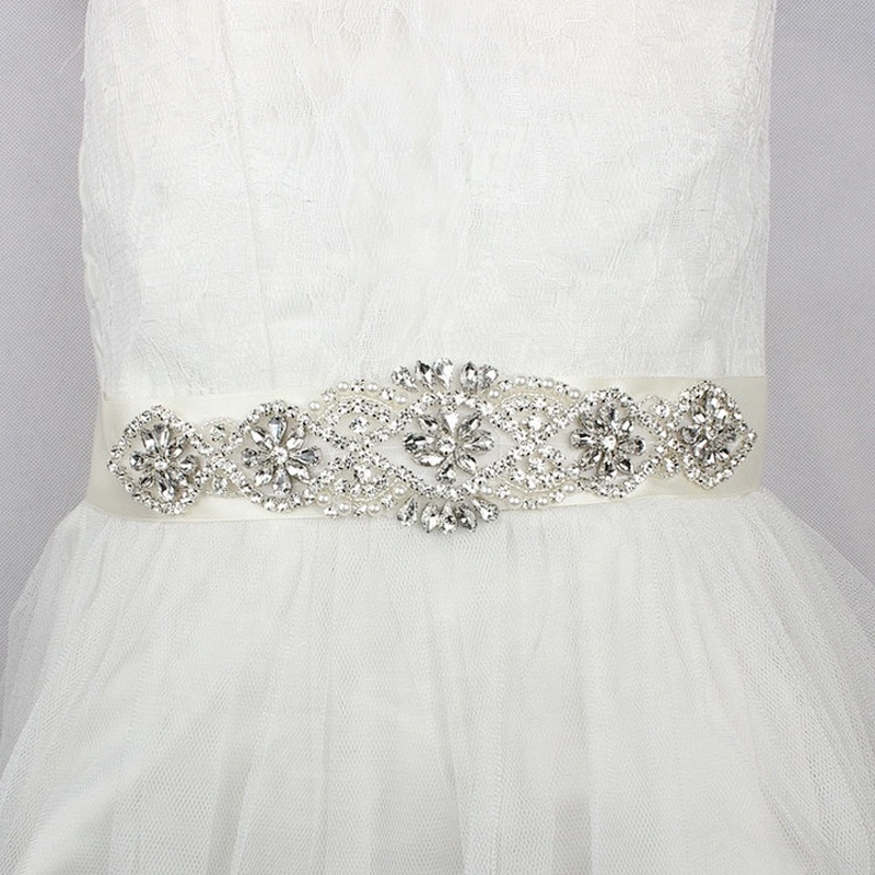 custom design glass beaded lace rhinestone trim applique sash belt for wedding dresses