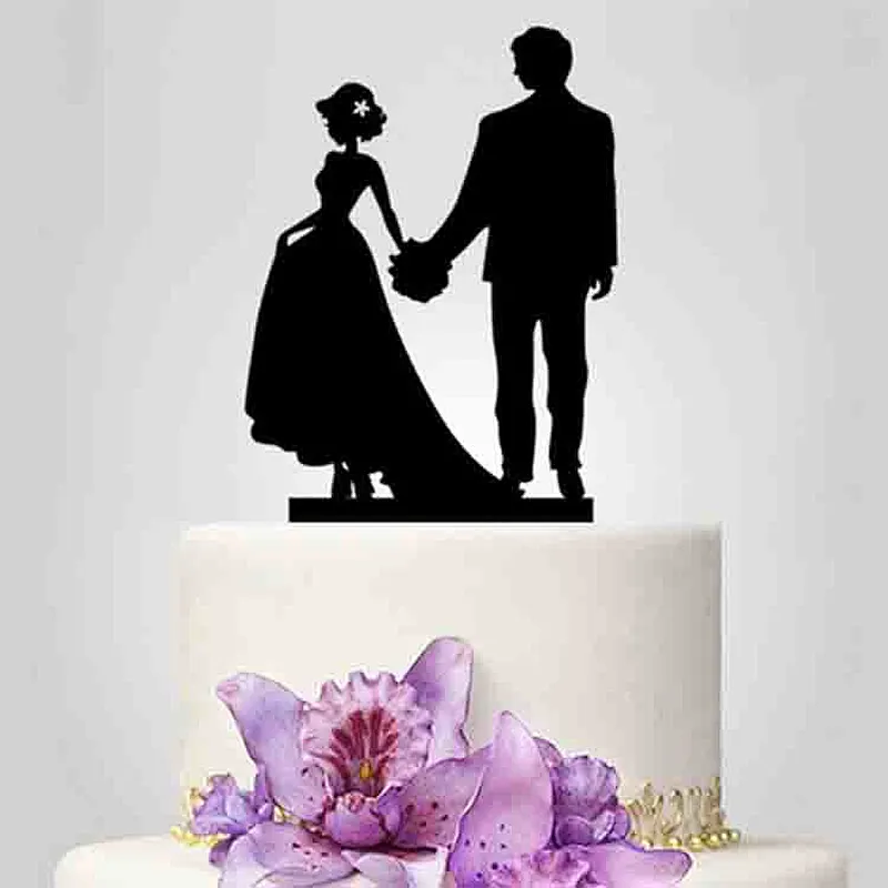 wholesale Event party Unique design double heart wedding souvenirs black acrylic cake topper