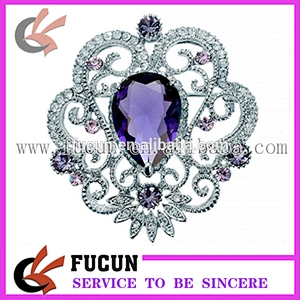 custom fashion jewelry purple rhinestone brooch with pin wedding