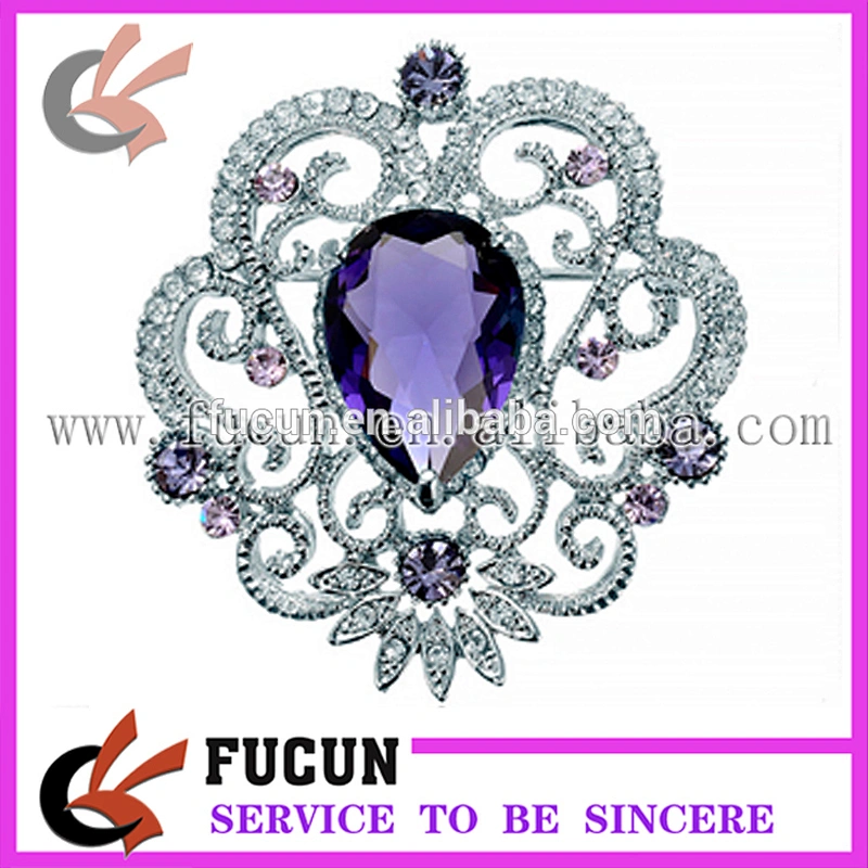 custom fashion jewelry purple rhinestone brooch with pin wedding