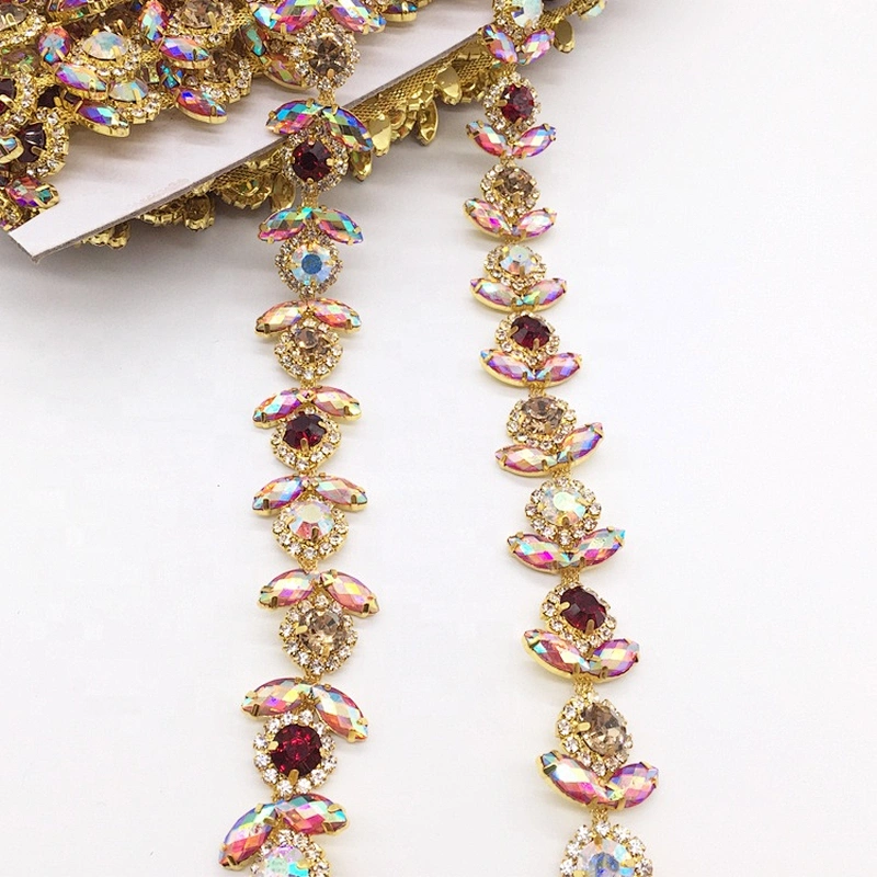 Carnival Dress Decorative Gold Resin Chains Necklaces Type AB Rhinestone Main Stone Trims