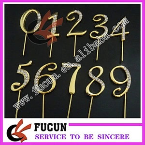 China wholesale gold plated crystal diamond rhinestone number cake topper party supply/wedding centerpieces