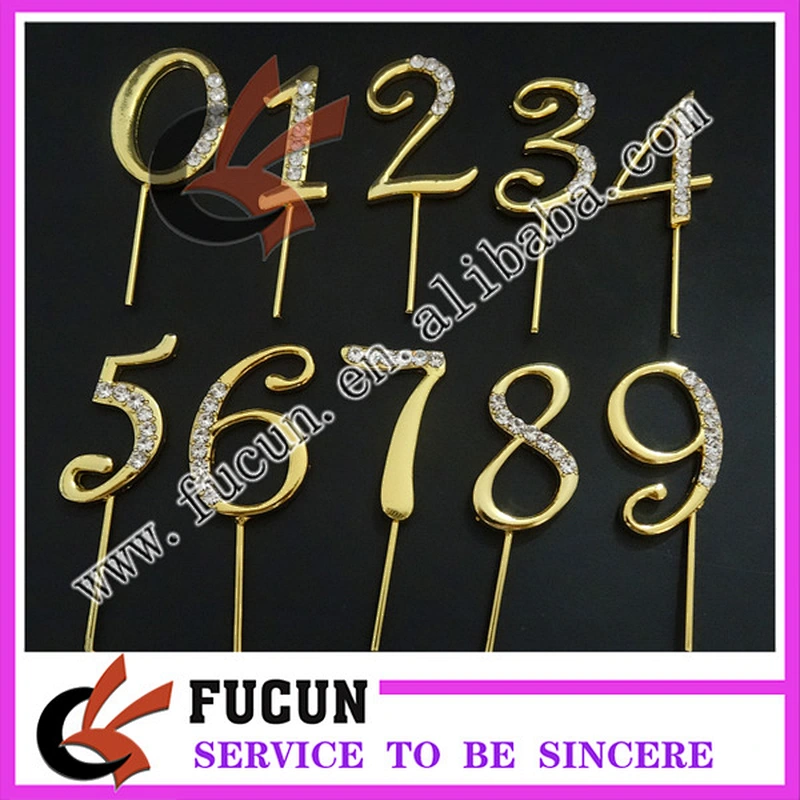 China wholesale gold plated crystal diamond rhinestone number cake topper party supply/wedding centerpieces