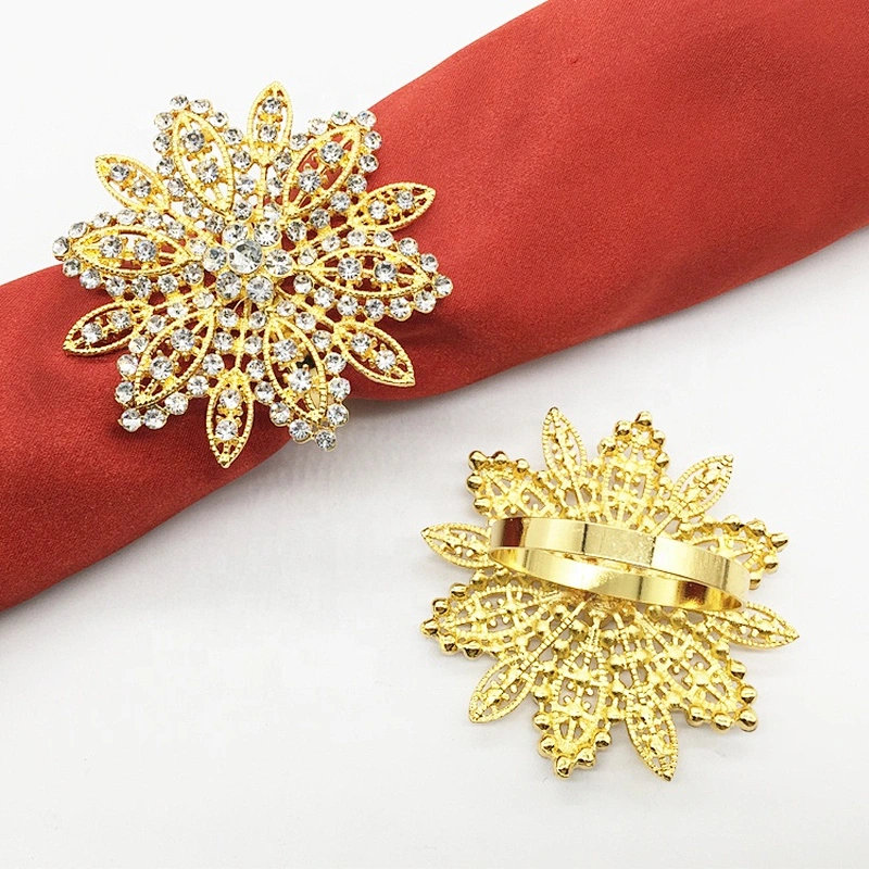 Party Dinner Table Decoration Gold Rhinestone Crystals Floral Napkin rings