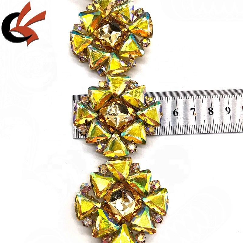 New large size Yellow AB gold rhinestone trimming for carnival decoration